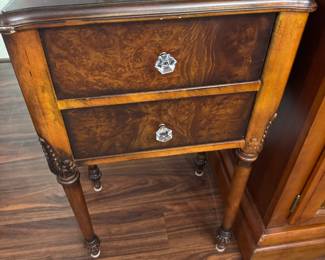#40 - $80 - Reproduction of antique night chest 2 drawers glass pulls 17Wx13Dx28T
