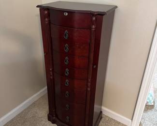 #41 - $70 -Jewelry tall chest reddish brown 18Wx12Dx41T