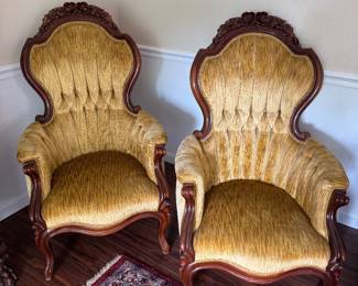 #16 - $200 each -American Victorian yellow velvet carved flower crest 