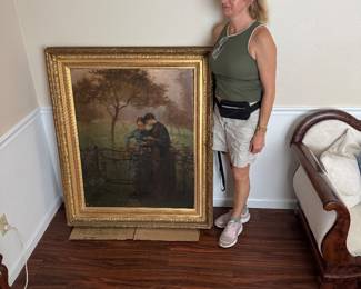 19th century oil painting on canvas 35"Tx29"W Joanny Paquier-Sarrasin (1847-1909) Listed artist - artist from Lyon France, painting signed and dated 1883.  $2,450.