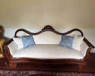 #12 - $600 - American Empire flame mahogany sofa 81Lx28x38