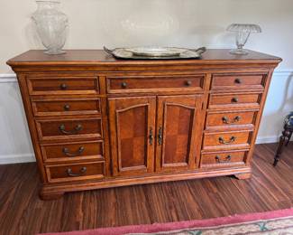 #1 - $400 - Sideboard all wood 11 drawers & cabinet with one fitted drawer 70Lx19Dx40H