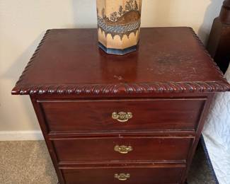 #37 - $80 - Matching night chest 3 drawers - need TLC top - 24Wx16Dx31T