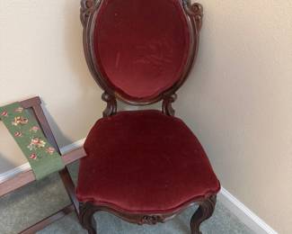 #57 - $100 - American Victorian burgundy velvet side chair 
