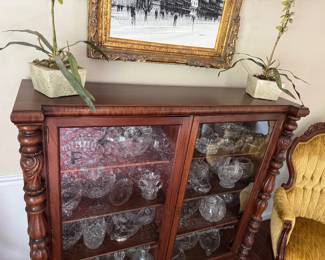 #15 - $550 - American antique footed bookcase flamed mahogany 54Lx15 1/2Dx 53H - refinished - mint condition 