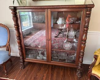 #15 - $550 - American antique footed bookcase flamed mahogany 54Lx15 1/2Dx 53H - refinished - mint condition 