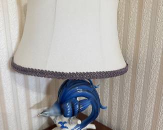 #27 - $80 -Antique Porcelain bird lamp blue bird 22"H stamped Germany c.1930's 