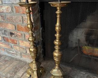 #47 - $90 - Set of two brass candlesticks 27"T 