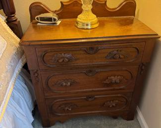 #60 - $280 -American antique walnut dresser with 3 drawers with fruit wood pulls 30x16x34