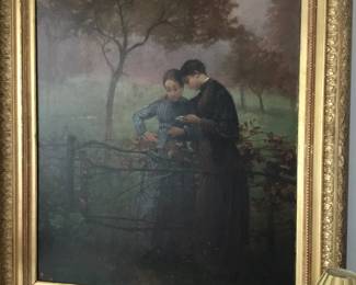 19th century oil painting on canvas 35"Tx29"W Joanny Paquier-Sarrasin (1847-1909) Listed artist - artist from Lyon France, painting signed and dated 1883.  $2,450.