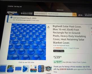 R1 - $380 - Pool BigXwell Solar pool cover. Still in the box, blue 16-mil 20ftx40ft for in-ground pools heavy-duty insulating cover heat retaining solar blanket