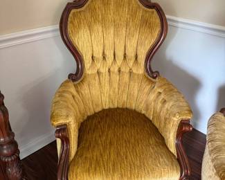 #16 - $200 each -American Victorian yellow velvet carved flower crest 
