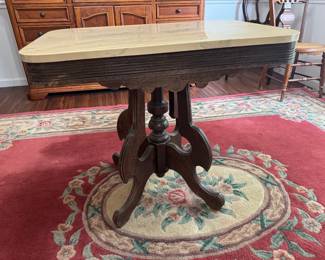 #3 - $190 - Eastlake table with beige marble top fitted 32x23x28 1/2
