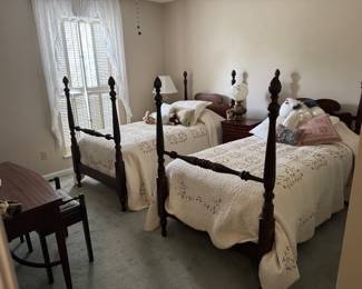 #52 - $480 - Set of 2 twin beds with simmons pillow top mattresses  - refinished & sturdy 