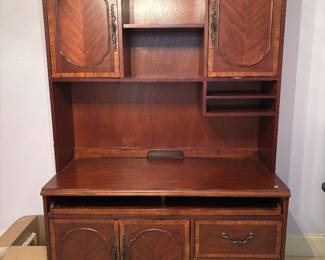 Vintage armoire computer desk with multiple compartments and slide out table top