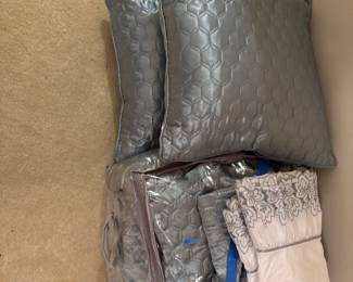Silver blue satin king bedding set 