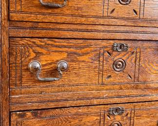 Antique oak fall-front station desk (detail)...
