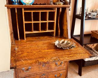 Antique oak fall-front station desk (detail)...
