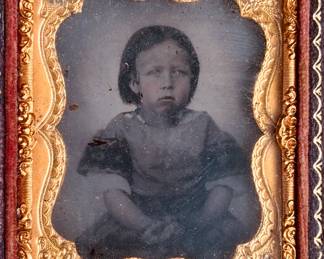 Civil War era daguerreotype portrait of young girl with embossed case...