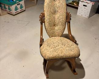 Sweet upholstered Victorian Slipper Rocker Mahogany