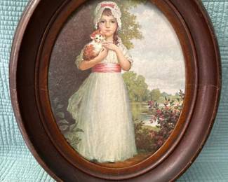 032 135x11framedovalprintgirlholdingc