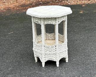 009 vintagewhitewickeroctagonalsidetabl