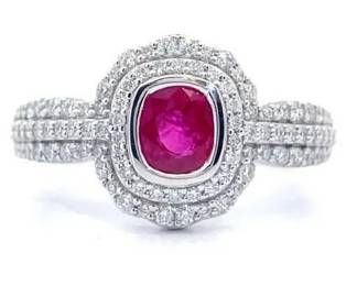 Aaron Gottlieb 1.24 Carat Natural Burmese Ruby & Natural Diamond Ring in Platinum w/ GIA Report
