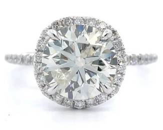 4.05 Carat Natural Diamond Halo Engagement Ring in 14K White Gold