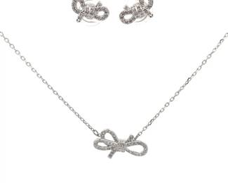 Swarovski Earrings & Necklace Matching Bow-Tie Set