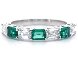 1.70 Carat Emerald & Diamond Baguette Semi-Eternity Ring