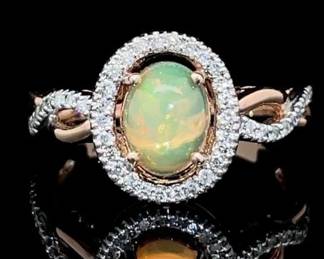 New! Opal & Diamond Halo Ring in 10K Rose Gold