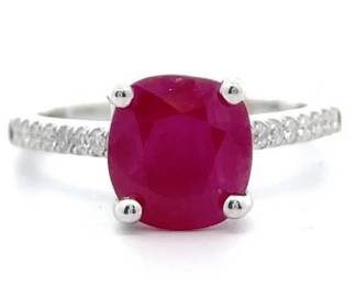 3.17 Carat Natural Burmese Ruby & Natural Diamond Ring in 18K White Gold w/ GIA Report