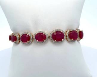 40.06 Carat Natural Ruby & Natural Diamond Bracelet in 14K Yellow Gold