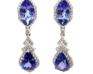 12.31 Carat Natural Tanzanite & Natural Diamond Earrings in Platinum