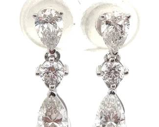 NEW! 1.50 Carat Diamond Three-Stone Linear Dangle Earrings in 14k White Gold
