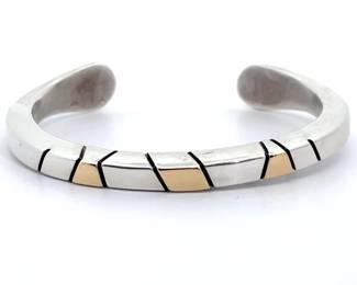 Heavy Artistic Two-Tone Open Bangle Bracelet Cuff