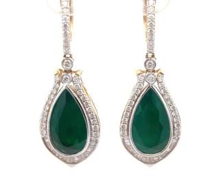 8.35 Carat Natural Emerald & Natural Diamond Earrings in 14K Two-Tone Gold