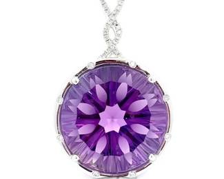 Johnny Wang 24.05 Carat Natural Amethyst & Diamond Infinity Drop Pendant in 14k White Gold