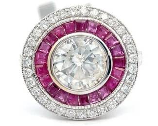 3.13 Carat Natural Ruby & Natural Diamond Ring in 18K White Gold