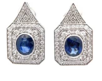 5.55 Carat Natural Ceylon (Sri Lanka) Sapphire & Natural Diamond Earrings in 14K White Gold