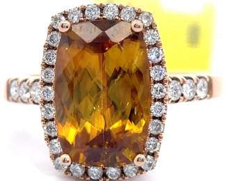 Ben Kho 4.43 Carat Natural Sphene & Diamond Rectangular Halo Ring in 14k Rose Gold