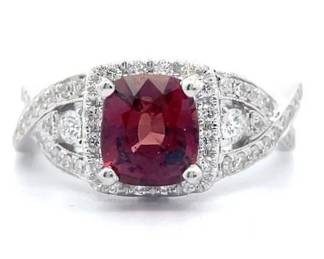 2.36 Carat Natural Spinel & Natural Diamond Ring in 18K White Gold w/ GIA Report