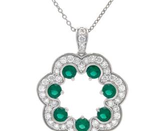Diamond & Emerald Flower Halo Pendant