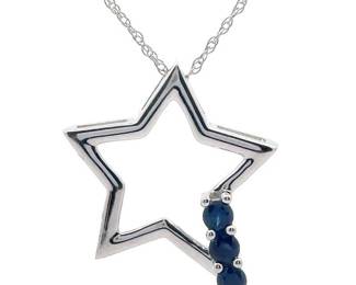 Lucky Star! Natural Blue Sapphire Star Necklace in White Gold
