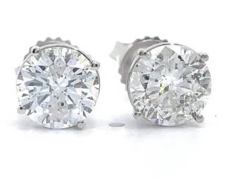 3.02 Carat Natural Diamond Stud Earrings in 14K White Gold