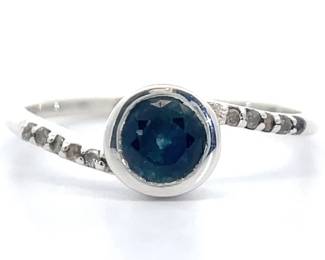 Natural Blue Sapphire & Diamond Curved Bypass Ring