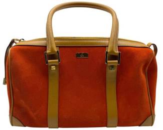Gucci Orange Suede & Tan Leather Boston Satchel Bag