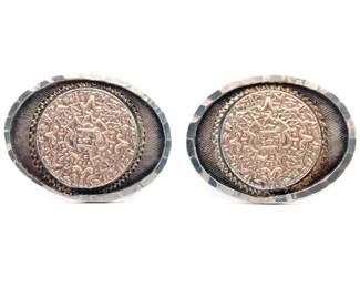 Vintage Taxco Sterling Silver Aztec Calendar Cufflinks Mexican Mid-Century