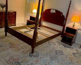 You'll need to supply your own box spring and mattress, but here is a lovely four-poster bed, nightstands, and a dresser. Don't forget the lamps.