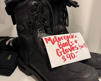 Harley Davidson Motorcycle Boots w/ zipper and Summer  Riding Gloves